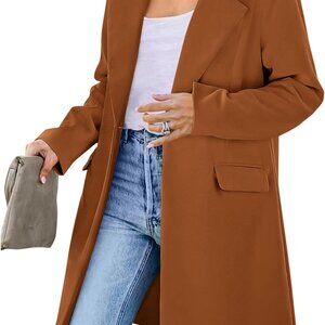 Women's 2025 Spring Fall Long Blazer Jackets Long Sleeve Lapel Pockets Loose Fit